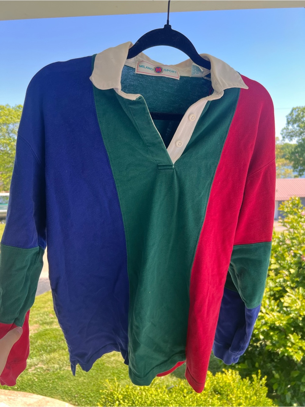 Milano Sport Colorblock Rugby Shirt - Green, Blue, Red, White Collar
